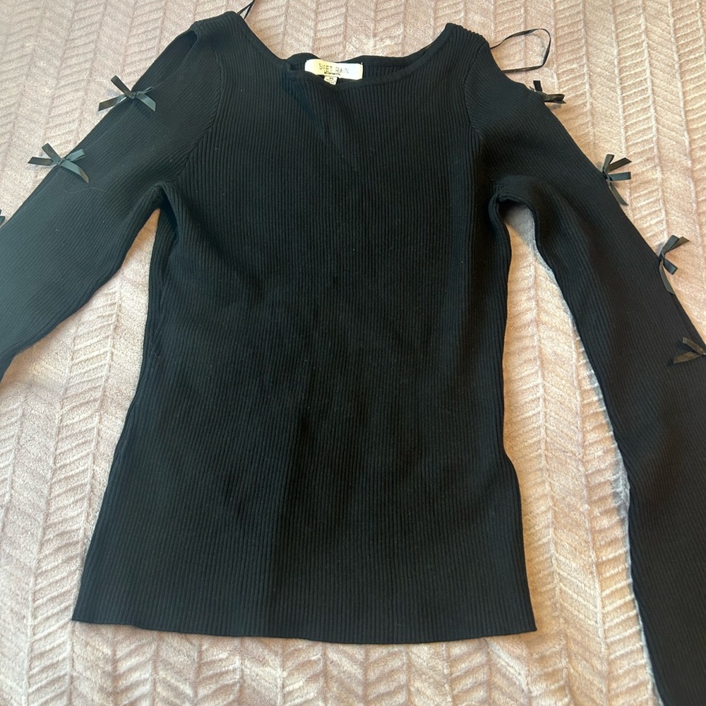 Sweet Rain Black Ribbed Top